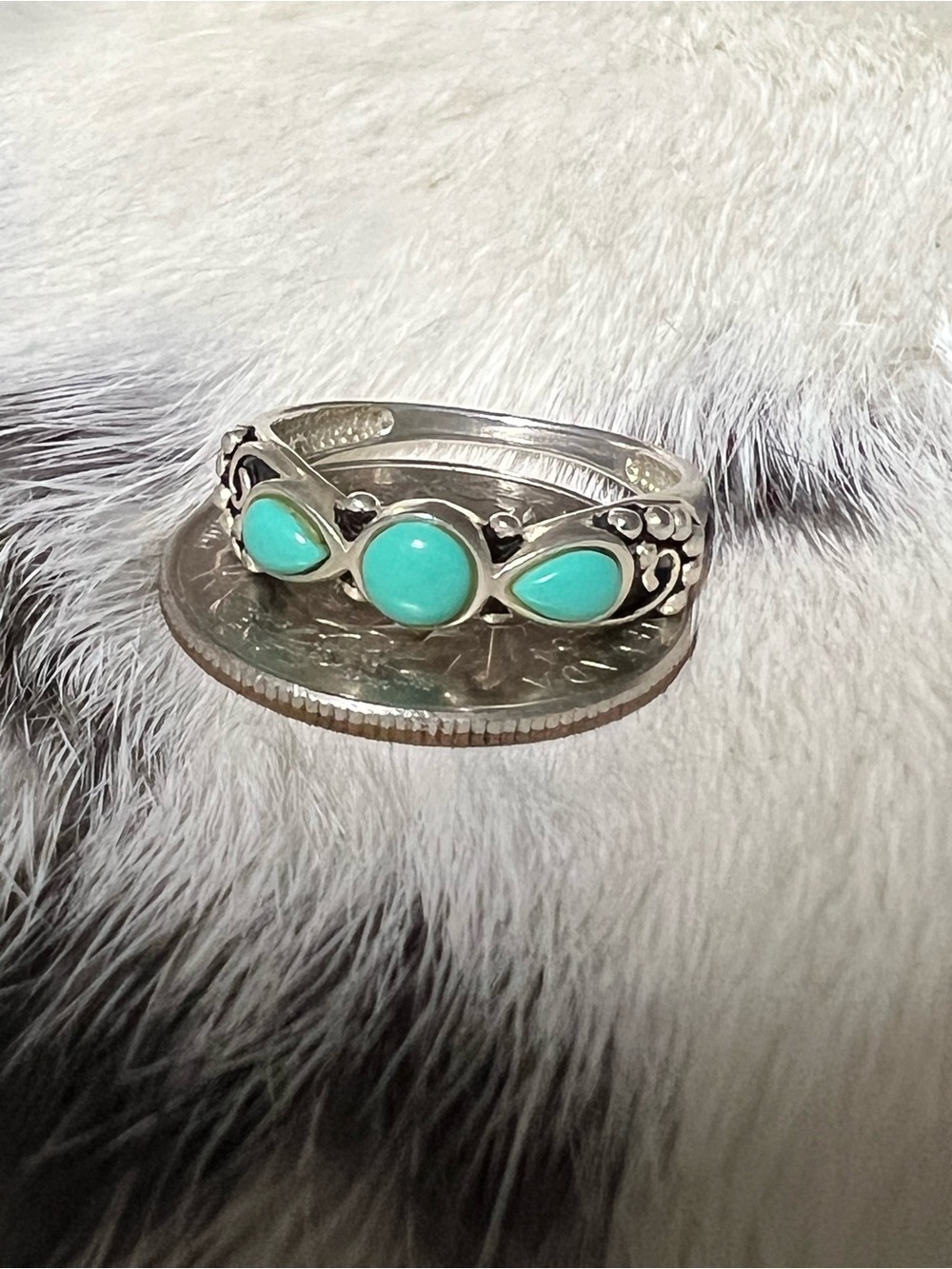 Sterling Silver Turquoise Triple Stone Women’s Ring - Picture 4 of 8